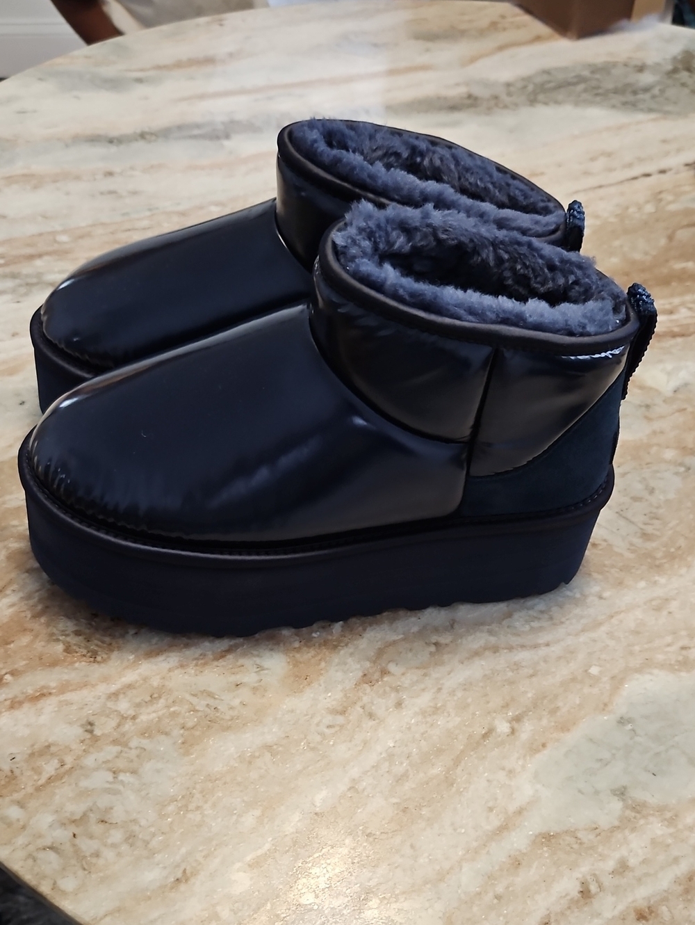 UGG Women's Black Puffer Shearling-Lined Winter Boots